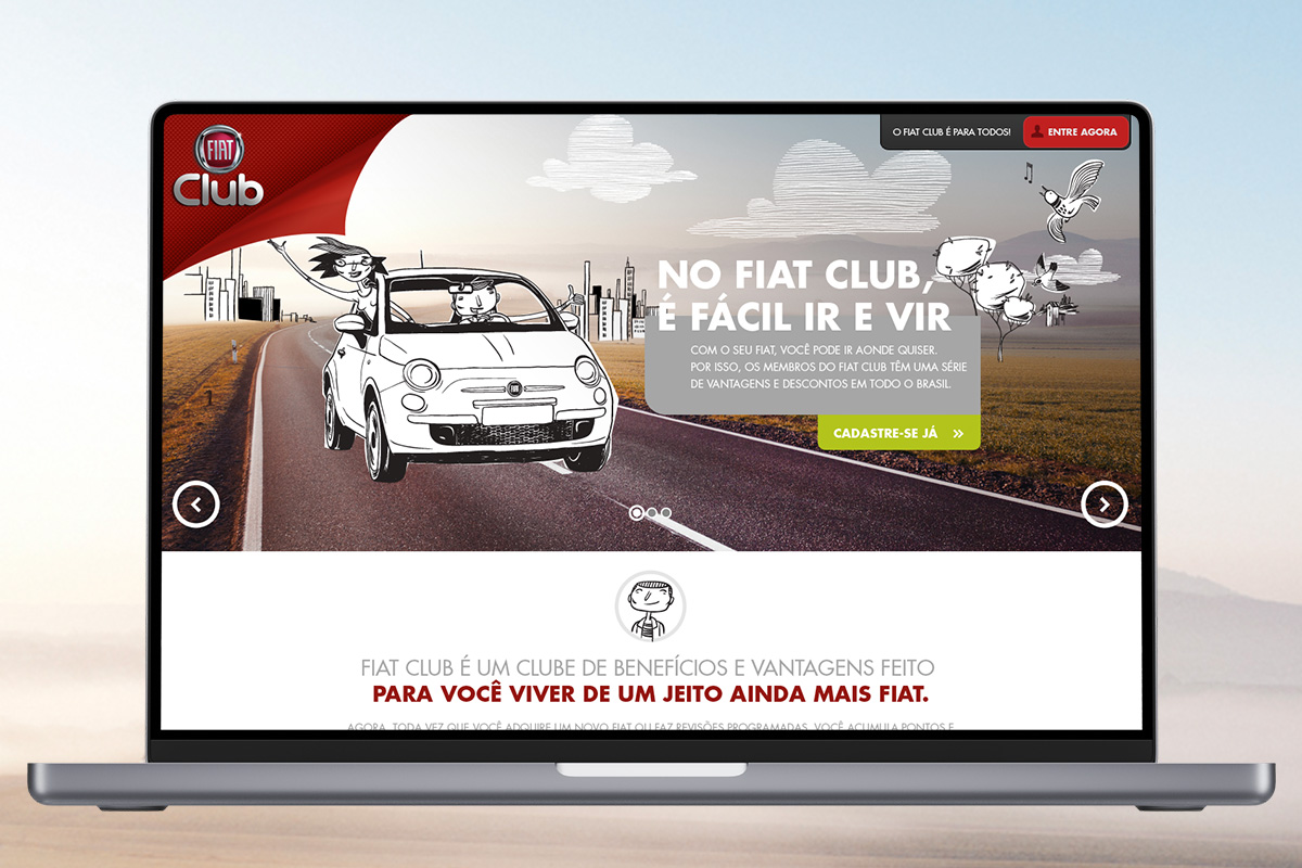 Macbook mockup of a website  interface for Fiat Club landing page.