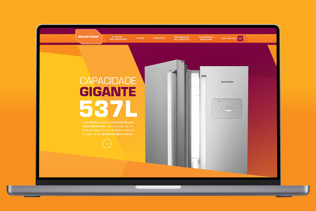 Website interface showcasing Brastemp's new fridge.